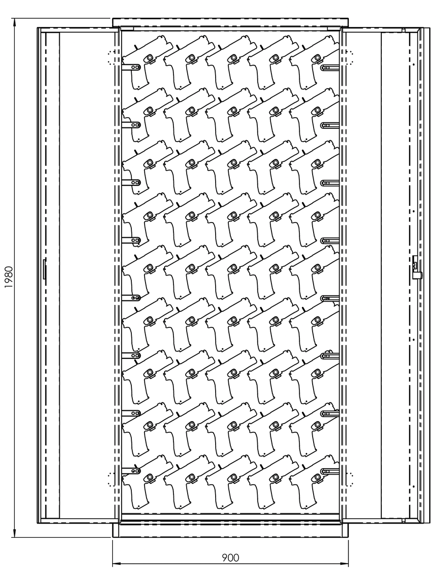 77 Pistol Cabinet – Holds 77 Glock 17 Pistols